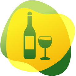Taurės ir vyno butelio piktograma, vaizduojanti didelį alkoholio vartojimą