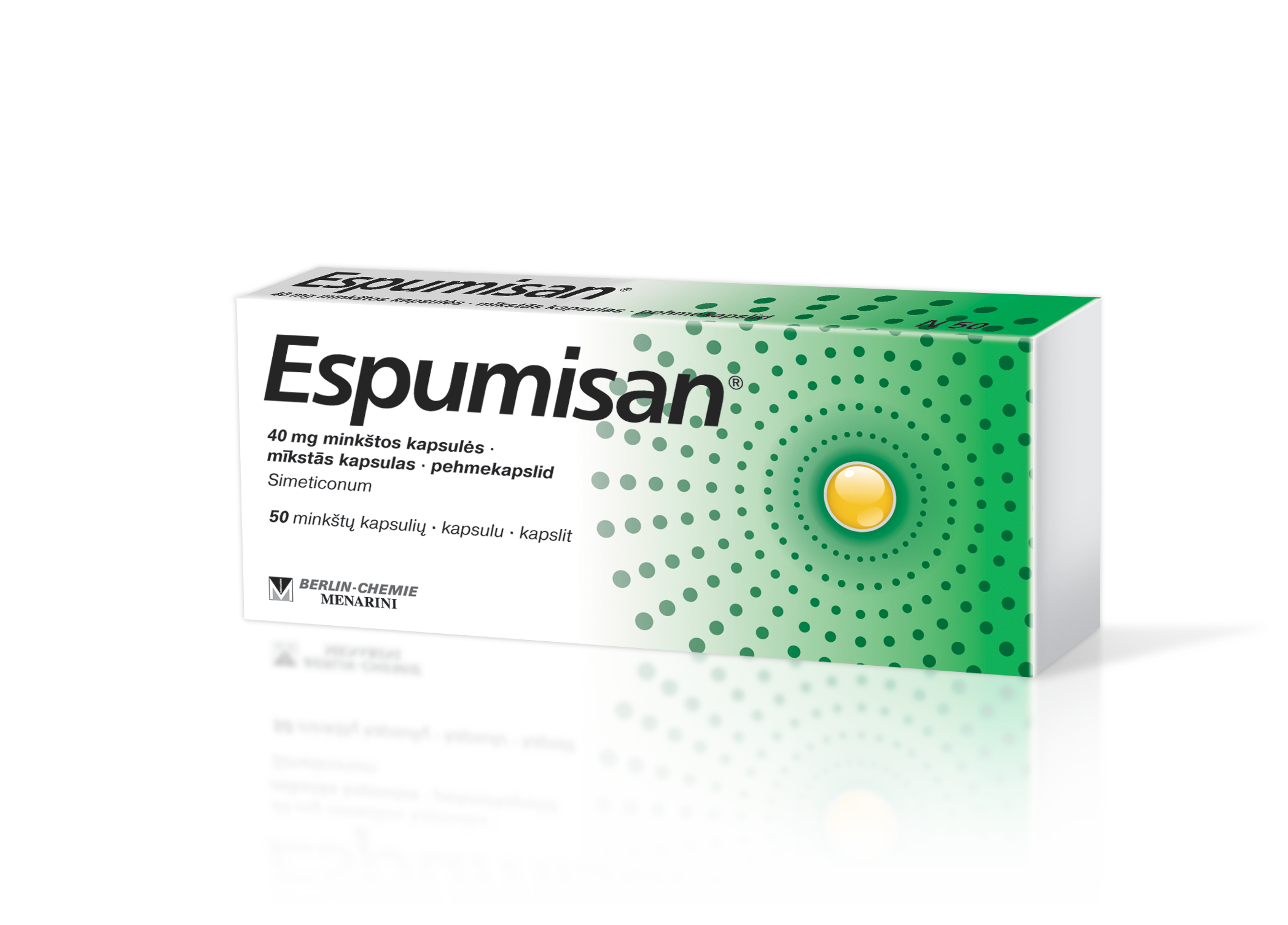 Espumisan® 40 mg minkštųjų kapsulių pakuotė